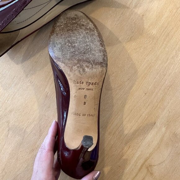 Kate Spade Womens Burgundy Patent Leather Peep Toe Stiletto Heels Pumps Sz 8 - Picture 8 of 8